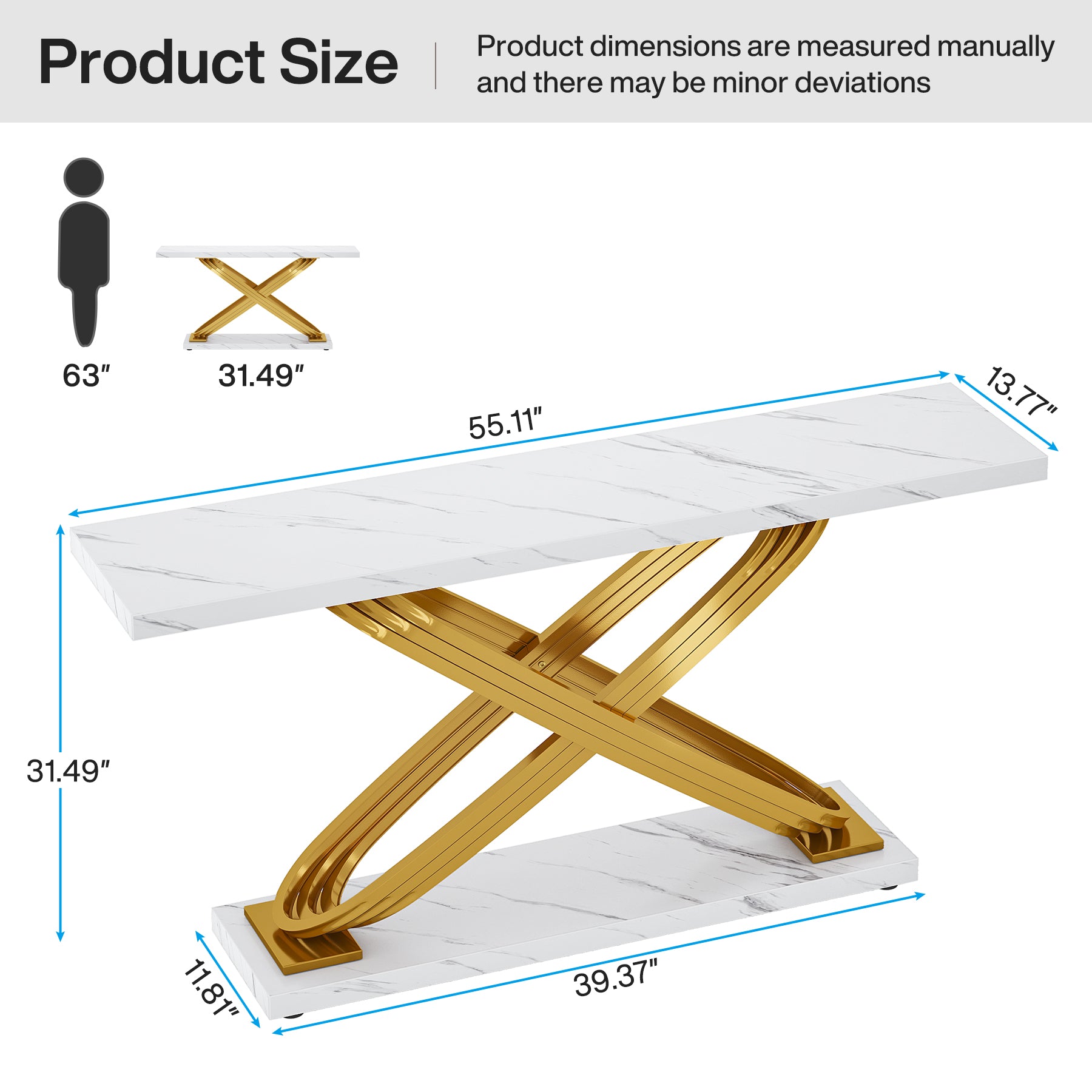 55" Console Table Faux Marble Entryway Table